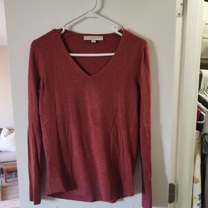LOFT Women's V-Neck Long Sleeve Top - Rust Red